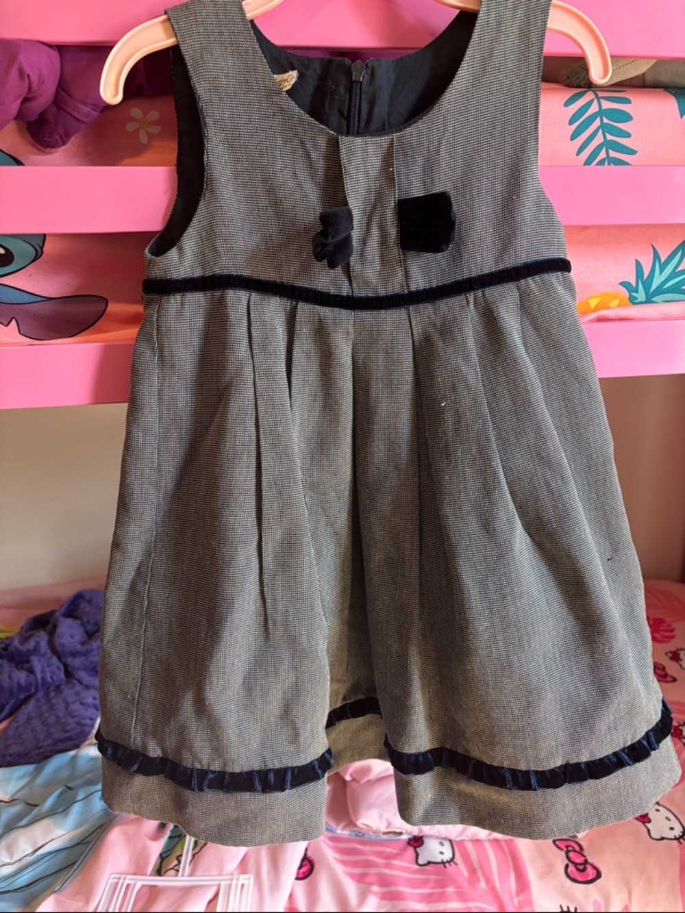Girls Sleeveless Navy Velvet-Trim Dress